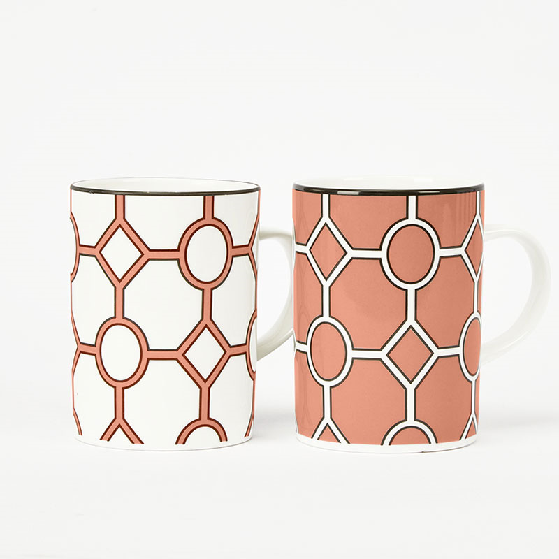 Hex & Hoop Set of 4 Mugs, 350ml, Coral-1