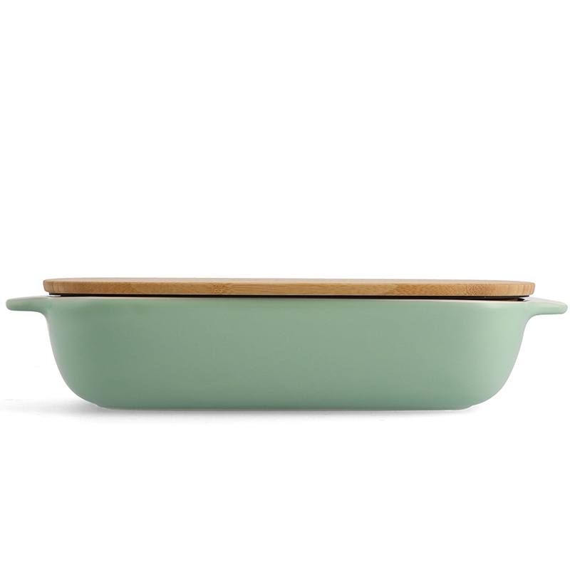 Stoneware Dish with Bamboo Lid, 32cm, Pistachio-0