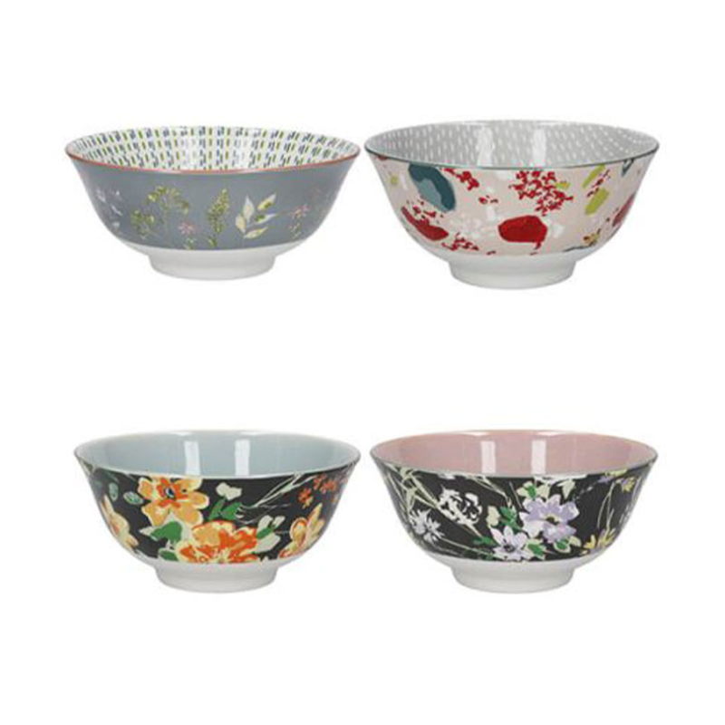 Boho Floral Set of 4 Bowls, D15.5cm, Pastels-0