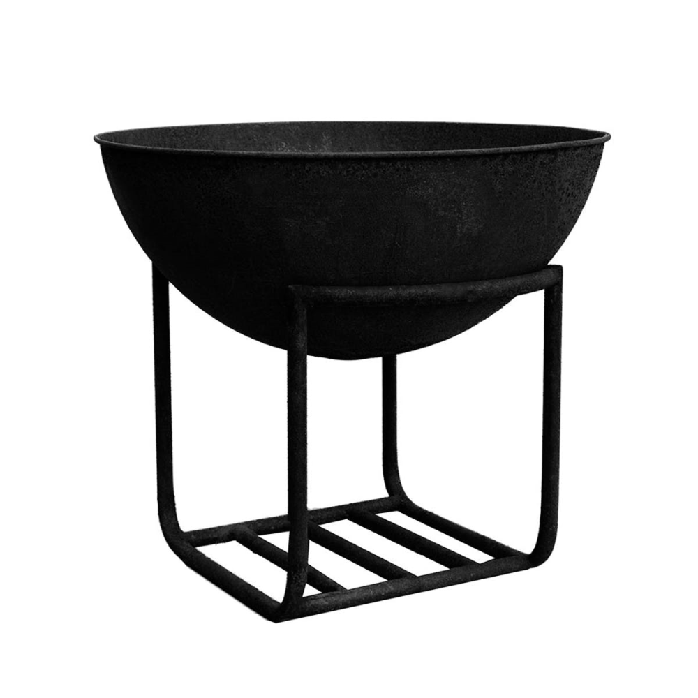 Outdoor cast iron firebowl on stand, W57cm, Black-0