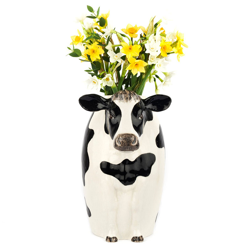 Friesian Cow Flower Vase, H23cm, Black/White-0