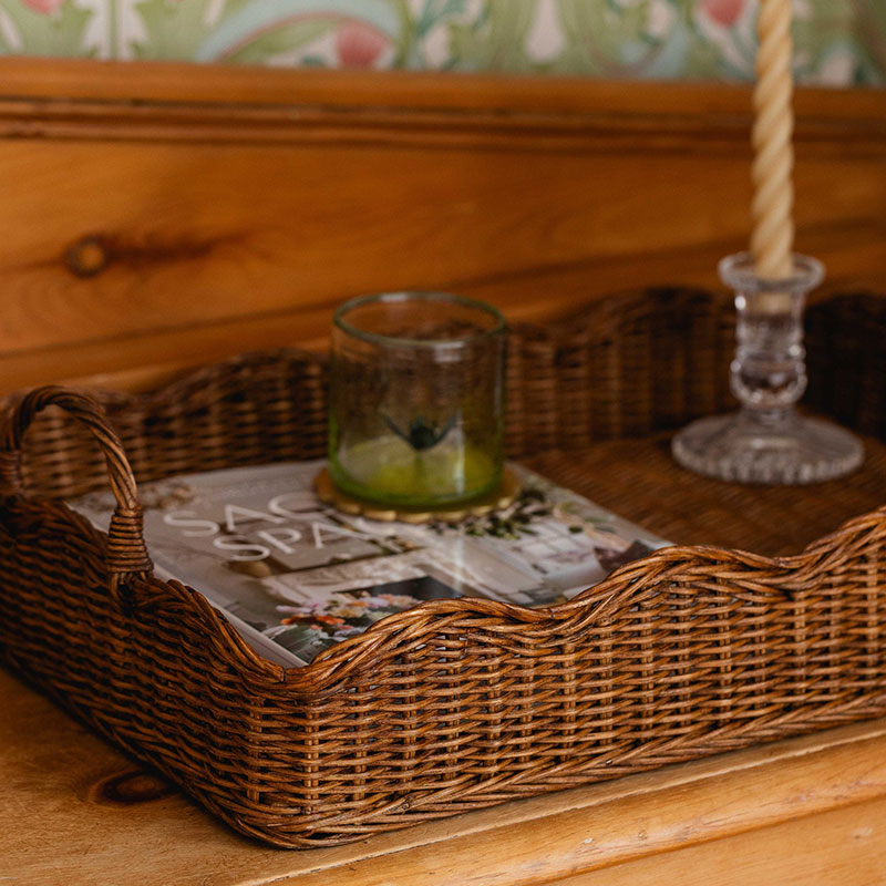 Rattan Scalloped Tray, Teak-4