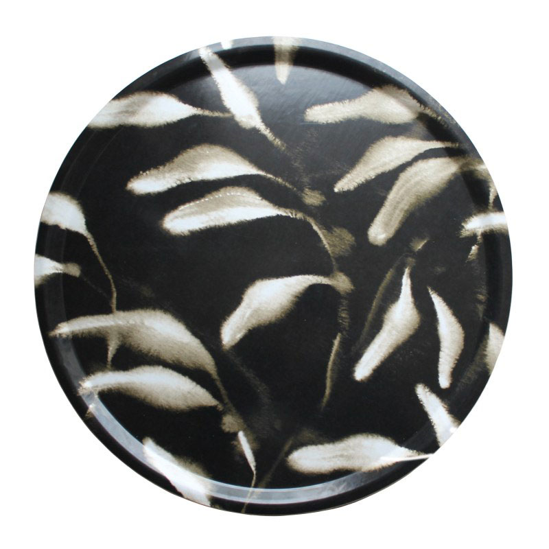 Amongst Round Large Birchwood Tray, D45cm, Gold Black-0