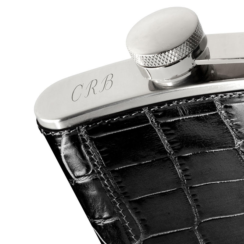 Classic Hip Flask, H11.5 x W9.5cm, Black Croc-2