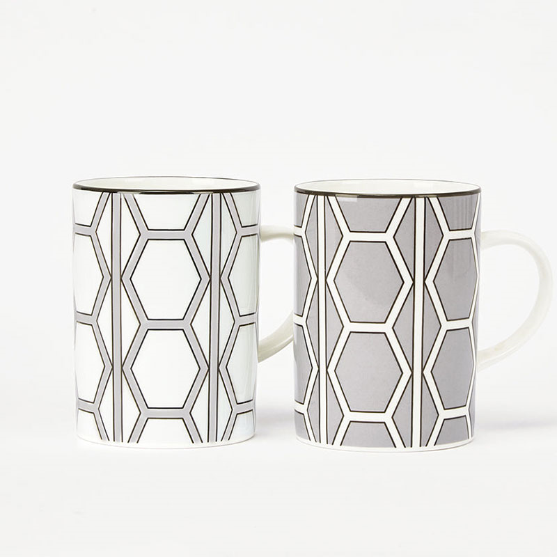 Hex & Hoop Set of 4 Mugs, 350ml, Grey-3