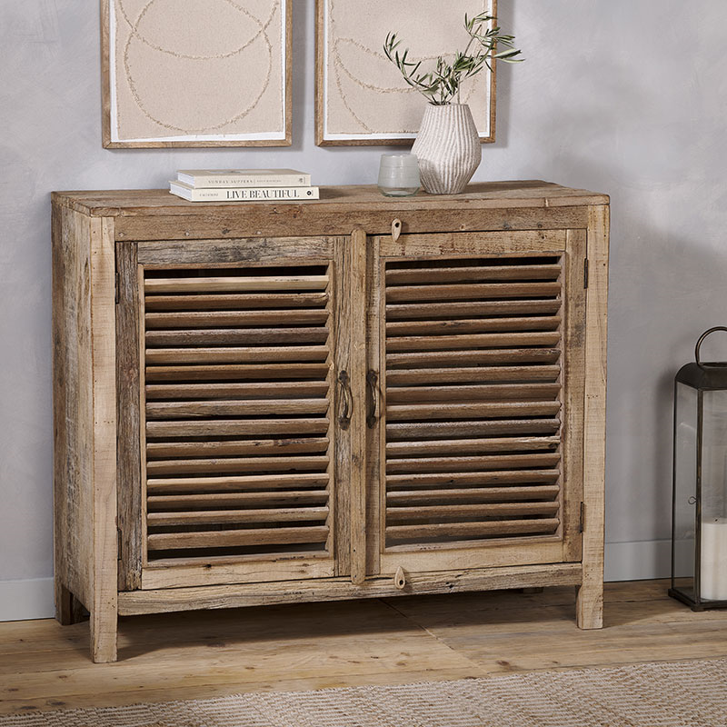 Ibo Reclaimed Wooden Slatted Sideboard, Natural-2