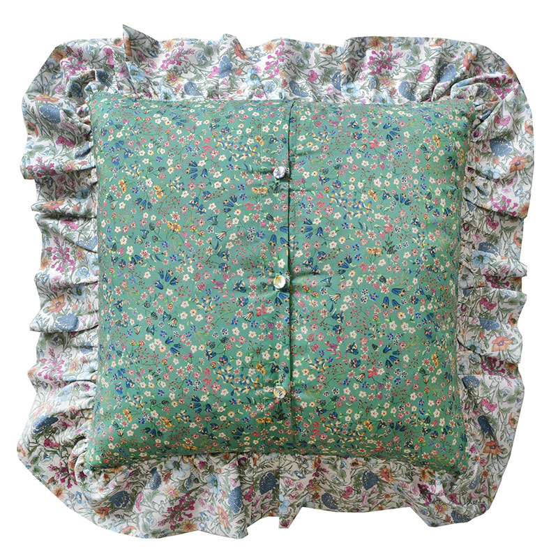 Donna Leigh Ruffle Piped Cushion, 40cm, Green-3