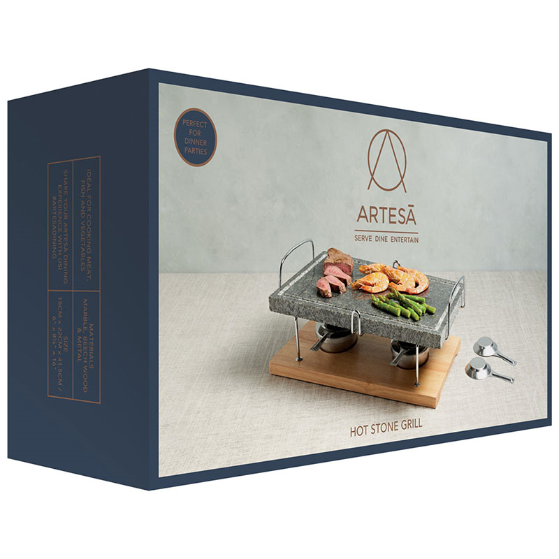 Hot stone grill set, 42 x 22 x 15cm, marble with wooden base-5