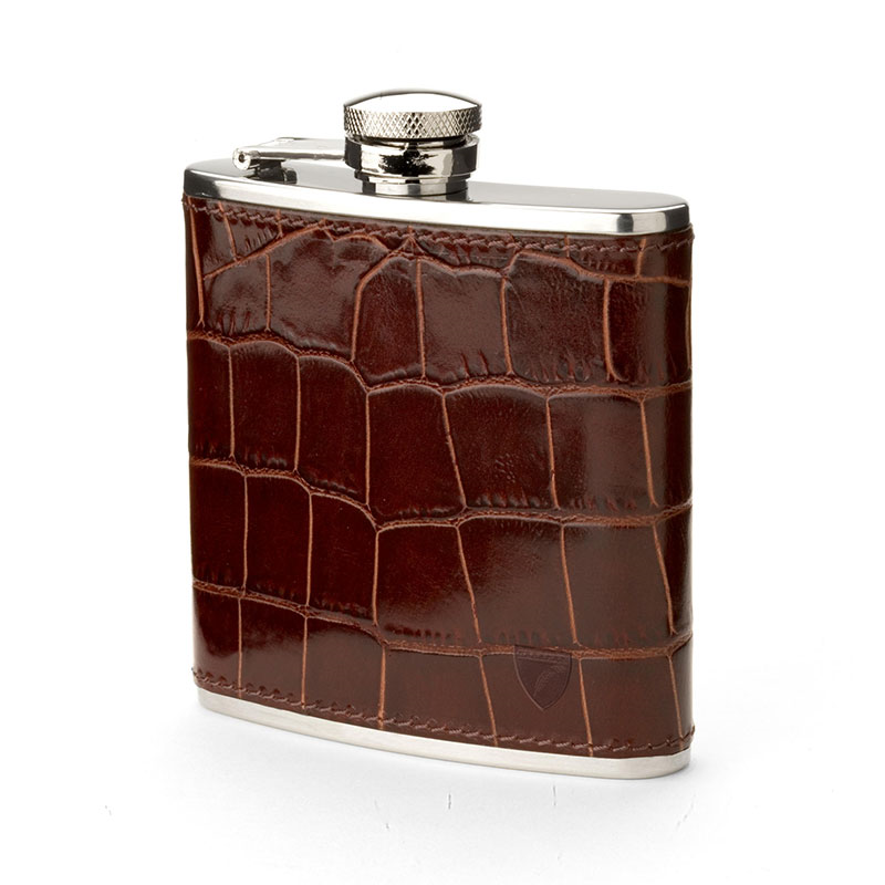 Classic Hip Flask, H11.5 x W9.5cm, Amazon Brown Croc-1