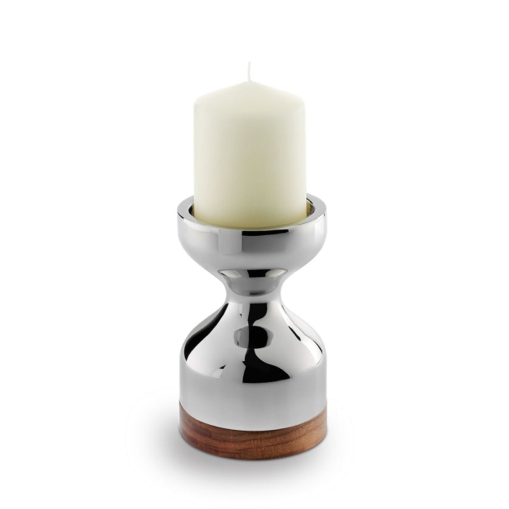 Limbrey Candlestick medium, D10.3 x H16cm, Stainless Steel And Walnut Wood-0