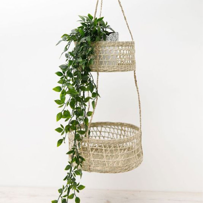 Natural Elements Seagrass Hanging Planter, Cream-0