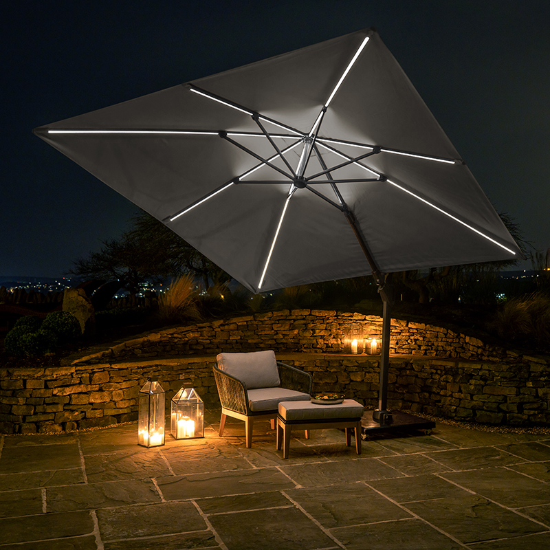 Glow Challenger T2 Sqaure Parasol, 3m, Luna Grey-0