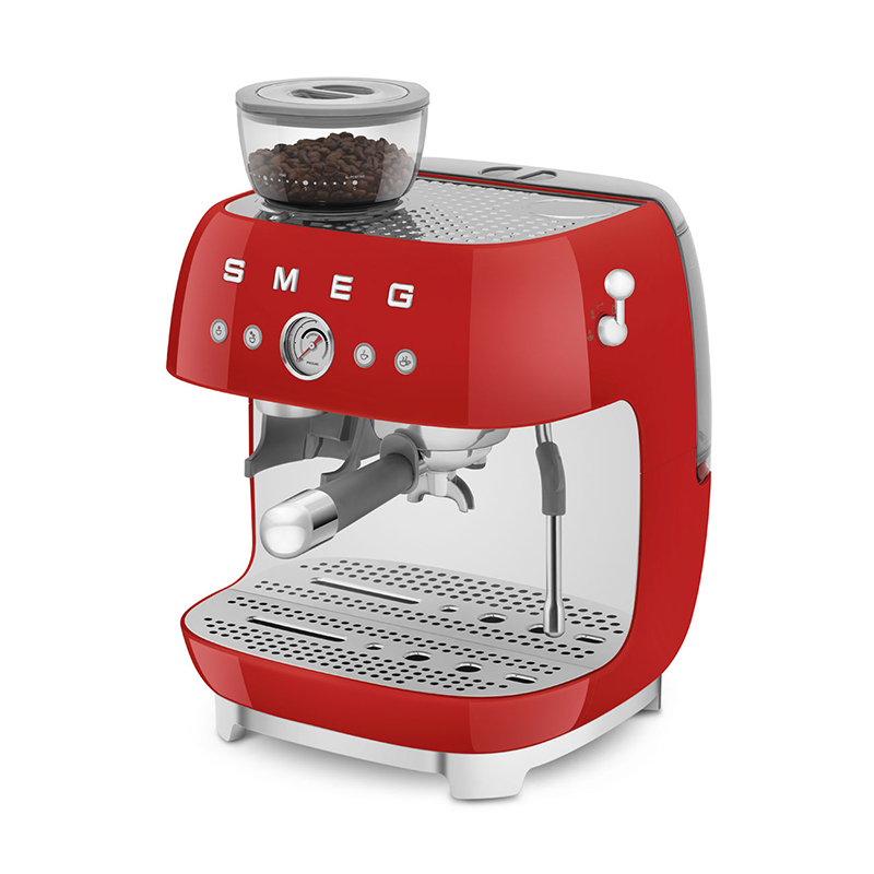 Espresso Coffee Machine with Grinder, Red-2